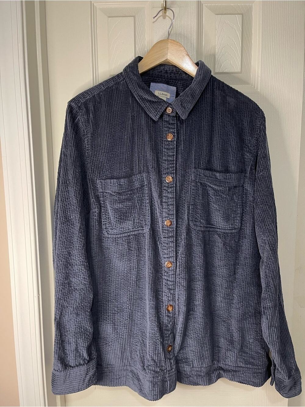 LL Bean Blue Corduroy Button Front Layering Shacket Shirt Jacket size XL